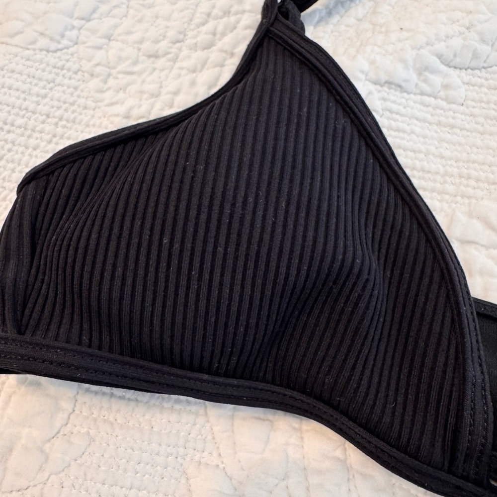 Black Ribbed Bathing Suit Top - Picture 2 of 4